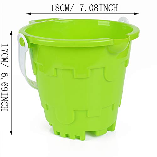 Jumbo Castle Model Beach Gear 7" Large Sand Buckets Pails Beach Water Pool Gardening Bath Toy Environmentally ABS Durable Thick Plastic Complete Gift Set Bundle For Kids Boys Girls- 3 Pack Green Blue - style: Round Castle