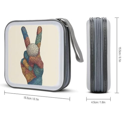 Hand with Peace Sign Holding Golf Ball CD Case DVD Storage Case Portable for Car Home Travel