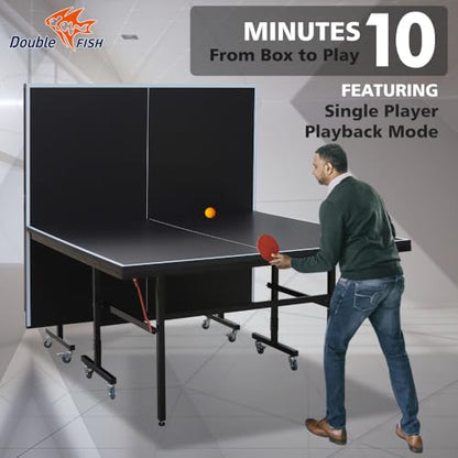 Foldable 9-Foot Mid-Size Ping Pong Table with Net, 2 Paddles and 3 Balls for Indoor Games