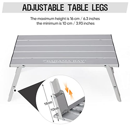 Old Bahama Bay Ultralight Aluminum Mini Table, 66lbs/30kg Weight Capacity, Foldable Small Beach Table with Retractable Legs,Suitable for Picnic Camping Outdoor Hiking - color: Silver