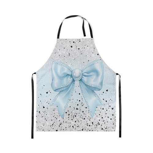 Manfei Blue Bowknot Kids Kitchen Apron - color: Black Blue