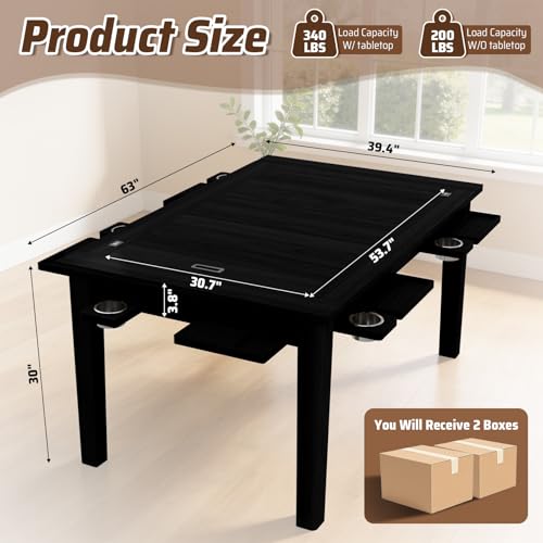 Haddockway Board Game Table with Adjustable Led Lights, 53.7in x 30.7in Play Area Removable Table Top Dining/Gaming Table with Charge Station, Play Mat, 6 Cup Holders & Trays (Black) - color: Black With Led Light
