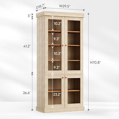 Vyre 70.8" Tall Brown Bookshelf with Glass Doors, Farmhouse Modular Bookcase with 6-Tier Adjustable Shelves, Large Storage Cabinet for Home Office, Living Room, Set of 2 - color: Brown