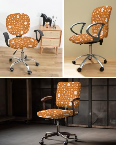 Savannan Office Chair Cover, Thanksgiving Fall Maple Leaf Seamless Protective Stretch Elastic Universal Cover for Desk Task Chair,Computer Rotating Chair 1 Pcs Orange Linen Illustration Art