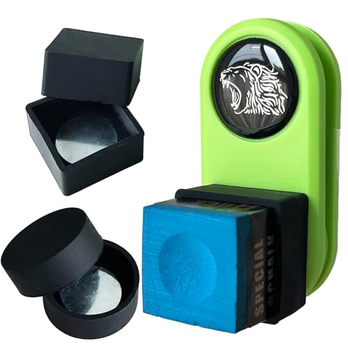 Billiards Magnetic Chalk Holder Belt Clip with 2 (Round&Square) Chalks holder, Magnetic Pool cue stick Chalk Holder Pro - 3X Stronger Grip, Dustproof & Water-Resistant (Includes 2 Silicone Boxes) - color: A2