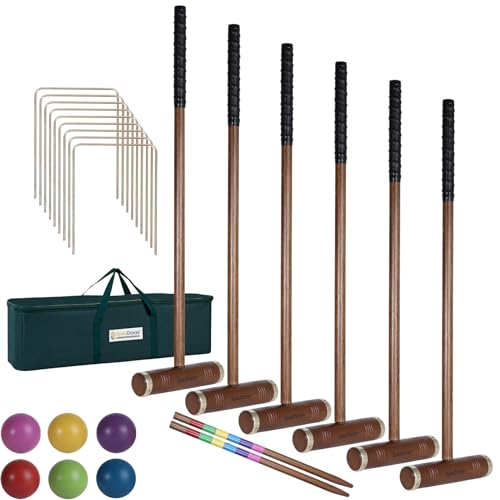 SpexDarxs 35’’ Six Player Croquet Game, Croquette Set with Premium Wooden Mallets/Colored Balls/Wickets/Stakes/Carrying Bag, Classic Outdoor Backyard Lawn Games for Teens Adults Family - color: Light Antique Color