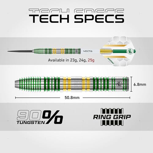 Winmau Xenon Professional Darts Set - 90% Tungsten Darts with Flights & Shafts - Ringed Grip Barrels for Precision Control - Available in Soft Tip 18g and Steel Tip 23g-25g - style: 25g - Steel Tip