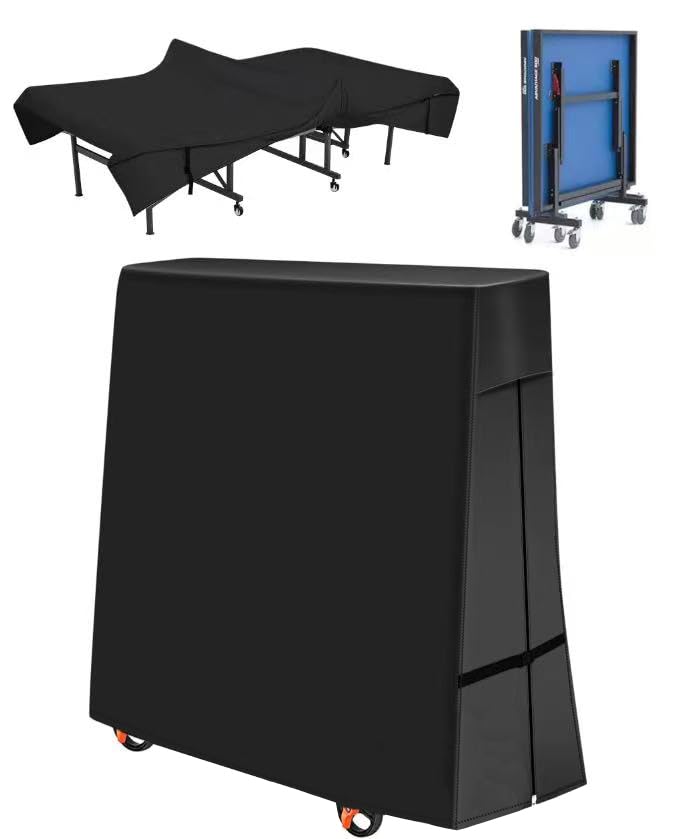 Ping Pong Table Cover 600D Oxford Fabric, Table Tennis Cover Waterproof Sunproof Indoor & Outdoor Fits Universal 9x5 FT Tables Folding & Flat Tables with Zipper & Buckles Black