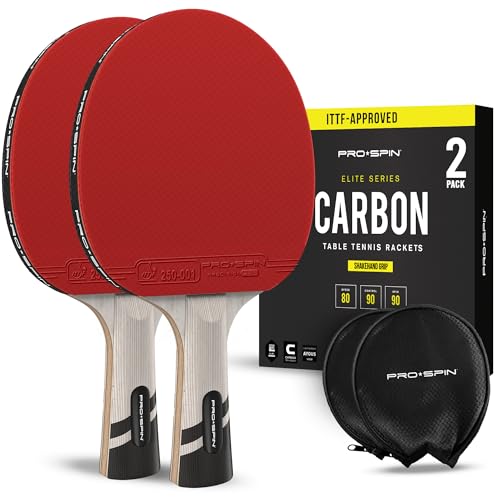 PRO-SPIN Ping Pong Paddles – ITTF Approved Professional Table Tennis Rackets with Carbon Fiber for Superior Control | 7-Ply Blade, Premium Rubber, 2.0mm Sponge - color: 2-Pack | Active Red