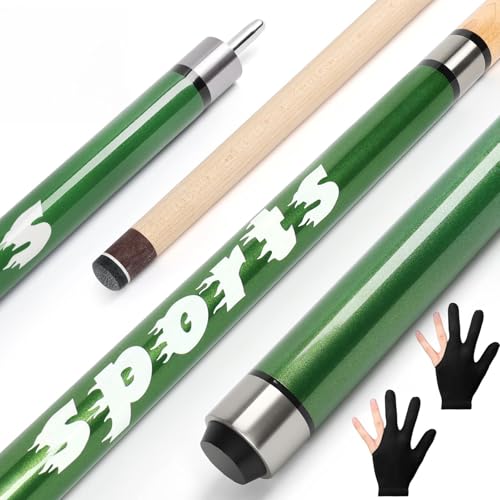"Sports" Series Jump Break Cue 2-in-1 , 21-28 Oz Break Cue with 14mm Fiberglass Tip ,Professional 58'' Jump Cue Stick Set with Billiards Gloves and Chalks for Powerful Breaking and Skillful Jumping. - color: Green, size: 21 oz