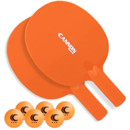 Cannon Sports Unbreakable Table Tennis Paddle Set - 2 Rackets with 6 Pack of 3-Star Table Tennis Balls – Portable Set for 2 Players - color: 2 Orange Paddles + 6 Orange Balls