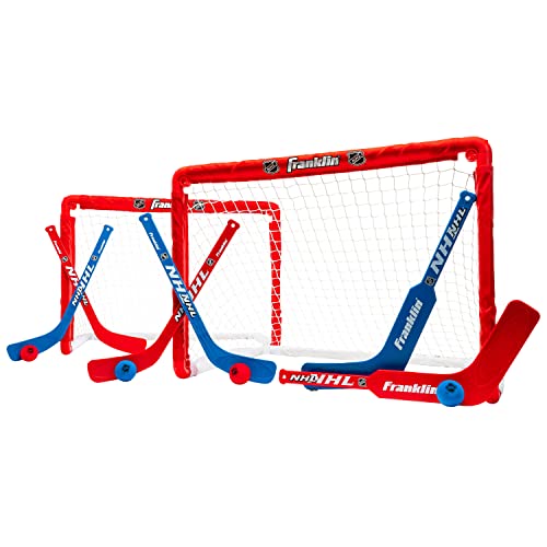 Franklin Sports NHL Kids Mini Hockey Goal Set - (2) Mini + Knee Hockey Goals, (4) Youth Sticks, (2) Goalie Sticks + (4) Foam Balls - Knee + Mini Hockey Set - color: Red