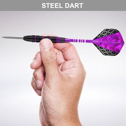 Dart Metal Tip Set 3 Aluminum Dart Shafts Steel Tip Dart Set Professional Darts Steel Tip Set + Extra 3 Dart Flights 3 Replace Plastic Shafts - color: black purple