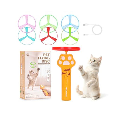 Cat Fetch Toy, Rechargeable Flying Disc Launcher with 6 Flying Discs, Cat Interactive Hunting Toys for Outdoor & Indoor (Yellow) - color: Yellow