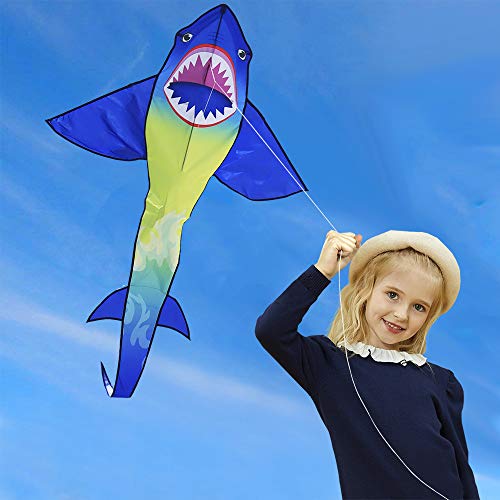 HONBO Large Shark Kites for Kids & Adults, Easy to Fly, Beginner Kite for Boys & Girls for Outdoor Game, Beach Trip, and 60 Meters String for Summer