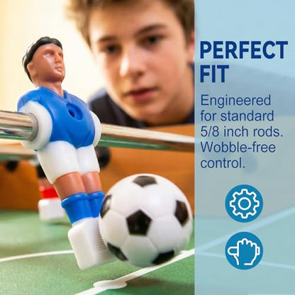 BESPORTBLE 24 Pcs Foosball Table Replacement Players for Standard Rods - Durable ABS Soccer Men Guys Athletes for Foosball Games - Futbolito de Mesa Parts, Gift for Kids Adults, Blue & Black