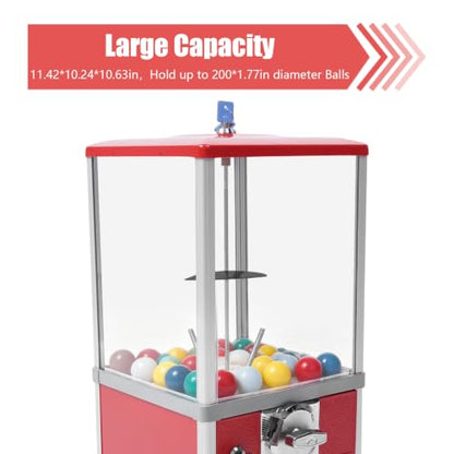 Gumball Machine for Kids, 25-Cent Vending Machines, PS Bouncy Balls Dispenser, 1.77-1.97in Huge Load Capacity Coin Operated Gumball Bank, Hold 200 Capsule Toys for Retail/Game Store (Red) - color: Red