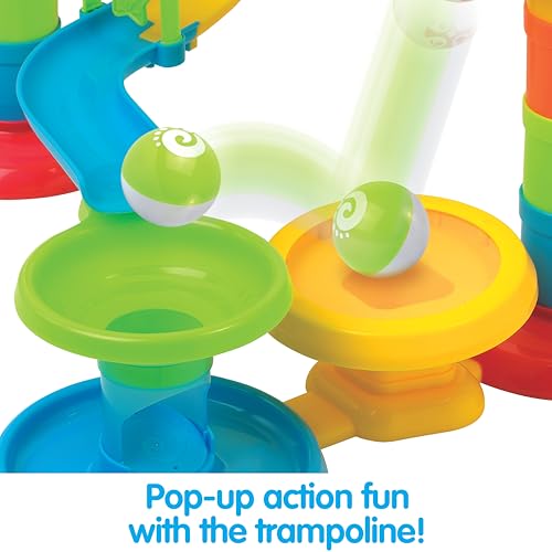 Kidoozie Drop N' Roll Raceway – 30-Piece Marble Run-Style Ball Tower with 3 Colorful Balls – Ages 12 Months+