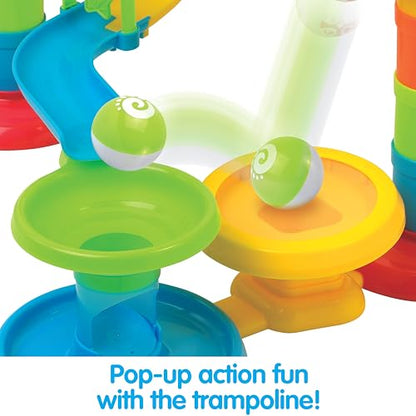 Kidoozie Drop N' Roll Raceway – 30-Piece Marble Run-Style Ball Tower with 3 Colorful Balls – Ages 12 Months+
