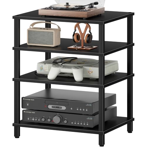 LELELINKY 4-Tier AV Media Player Stand, Black Stereo Cabinet, Modern Stereo Cabinet, Wooden TV Stand,Game Console Shelf, Multifunctional Entertainment Center, Suitable for Home, Conference Room - color: Black, size: 4 Tier