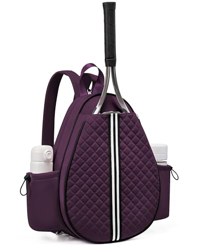 Sucipi Tennis Bag, Quilted Tennis Sling Crossbody Backpack, Water Resistant Tennis Racket Bags for Women Men, Suitable for Pickleball Tennis Badminton - color: Purple, size: Medium