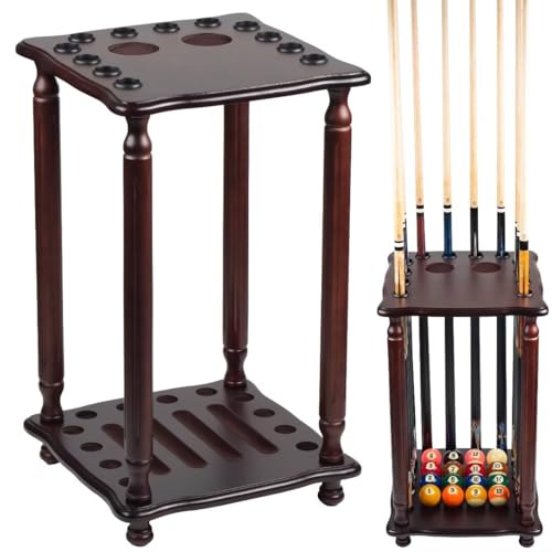 Collapsar Pool Stick Holder Floor Stand,Pool Cue Rack Holds Cue Stick & Billiard Accessiores,Solid Wood Corner Stand Pool Cue Holder - color: Burgundy