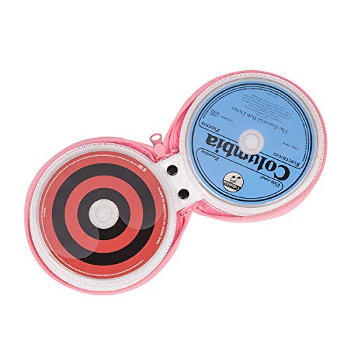 ELEZAY Small CD Case Round Felt 20 Capacity CDs Storage Wallet DVD Disc Holder, Pink - color: A-Pink