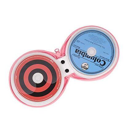 ELEZAY Small CD Case Round Felt 20 Capacity CDs Storage Wallet DVD Disc Holder, Pink - color: A-Pink