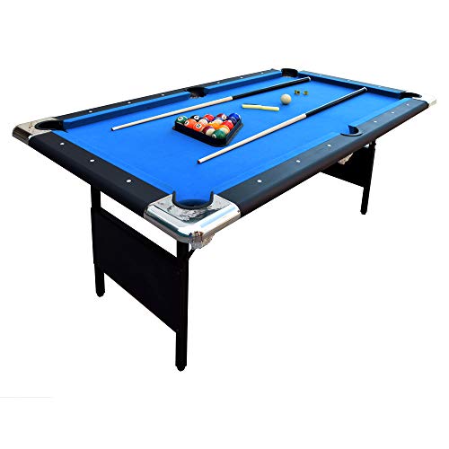 Hathaway Fairmont 6 Ft Portable Pool Table, Adults Folding Billiards Tables for Game Room with Easy Foldable Storage, Includes Full Set of Billiard Balls, Cues, Chalk & Brush