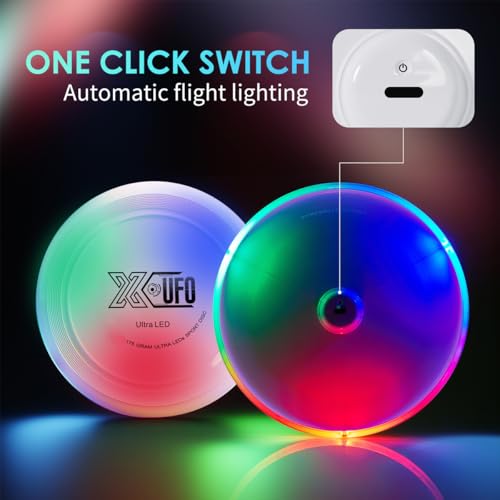 X-UFO LED Golf Disc 175g - Tri-Color Sensor, USB-C Rechargeable Glow in the Dark Disc for Night Play, Beach, Camping