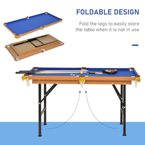 Compact Folding Pool Table for Home Game Room – Portable Billiards Table with Felt Surface, Full Accessory Set Including Cues, Balls, Rack and Chalk