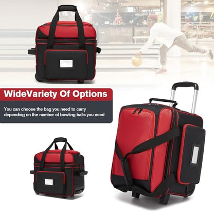 Single Roller Bowling Bag with Wheels, 1 Bowling Ball Bag with Separate Shoe Compartment and Retractable Handle Extends to 37.0 Inches, Padded Foam Ball Insert - color: Red