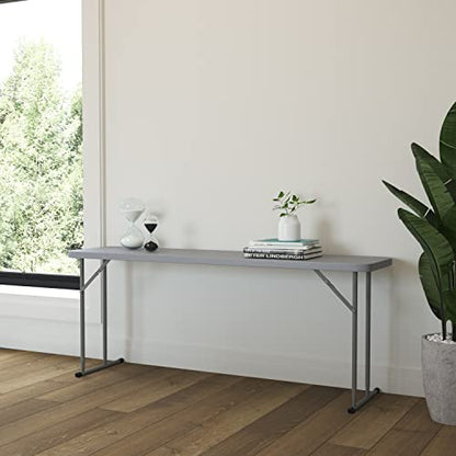 EMMA + OLIVER 6' Rectangular Plastic Folding Table, Long Plastic Foldable Table for Residential Indoor/Outdoor Events, White - color: Grey
