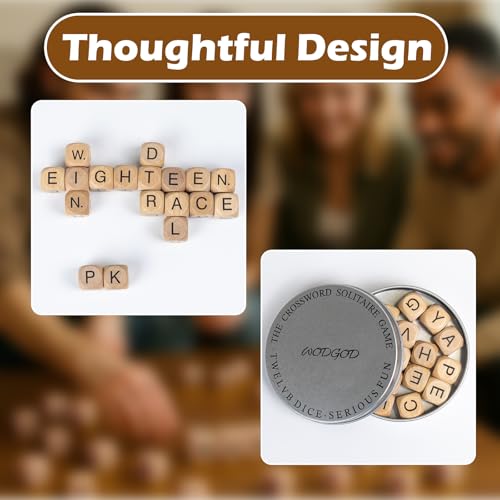WodGod Crossword Dice Challenge Set for Adults – 18 Wooden Letter Dice with Enhanced Vowel Distribution for Multiplayer Games & Vocabulary Building