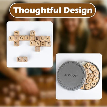 WodGod Crossword Dice Challenge Set for Adults – 18 Wooden Letter Dice with Enhanced Vowel Distribution for Multiplayer Games & Vocabulary Building