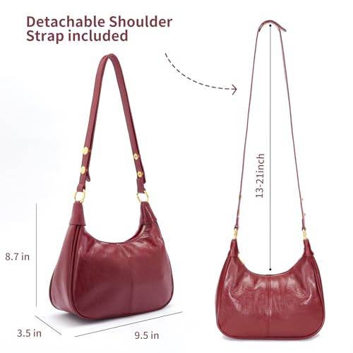 Shoulder Bags for Women Small Hobo Bags Crescent Shaped Cute Retro Tote Handbag Mini Clutch Purse with Zipper Closure - color: Red Vegan Leather