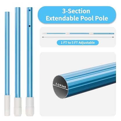 VINGLI 3-in-1 Pool Cleaning Kit, Pools Maintenance Equipment with Pool Net, Pool Brush and 5 FT Telescopic Pole, Pool Maintenance Tools for Inground & Above Ground Swimming Pools - size: Style 4 : 3 in 1