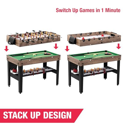3-in-1 Combo Game Table - Air Hockey, Billiards, & Foosball with Adjustable Legs, Accessories Included, Black