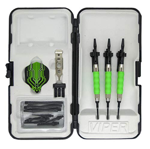 sure grip Viper Green Soft Tip Darts with Dart Case & Accessories Choice of Flights 16 or 18 Grams (Harrows Plexus, 18g)