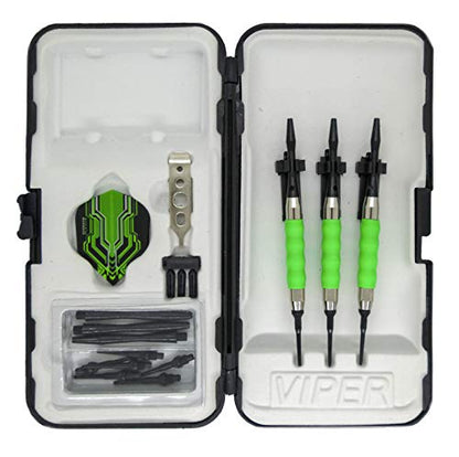sure grip Viper Green Soft Tip Darts with Dart Case & Accessories Choice of Flights 16 or 18 Grams (Harrows Plexus, 18g)