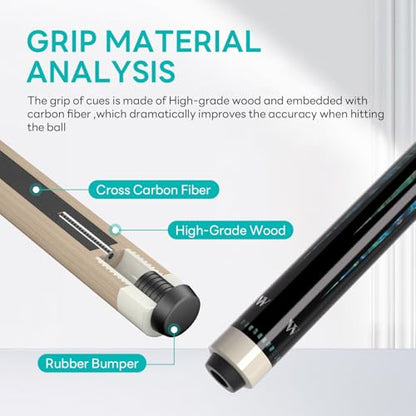 Carbon Fiber Pool Cue 58" 2-Piece Cue Stick Professional Cue Carbon Technology Low Deflection Billiard Cues（Weight can be Adjusted） - color: Aurora, size: 10.5mm