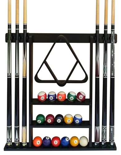 Wall Mount Cue Rack, Billiard Pool Cue Stick holder, Premium Quality Made in TAIWAN, Solid Hardwood, Cue Rack Only - color: Black