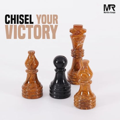 Marble Chess Pieces 3.5 Inch King Handmade Black and Dark Brown 32 Chess Figures for Board Games, Suitable for Travel Games - color: Black and Dark Brown