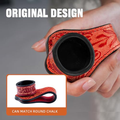 KONLLEN Leather Engraved Chalk Holder Magnetic Vegetable Tanned Leather Pool Cue Snooker Silent Billiard Accessories - color: VT Holder-Red-round