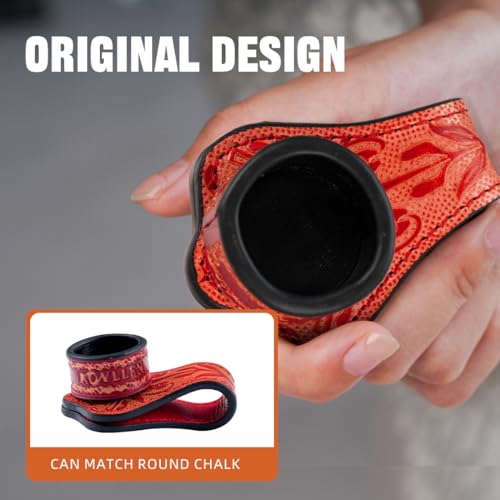KONLLEN Leather Engraved Chalk Holder Magnetic Vegetable Tanned Leather Pool Cue Snooker Silent Billiard Accessories - color: VT Holder-Red-round