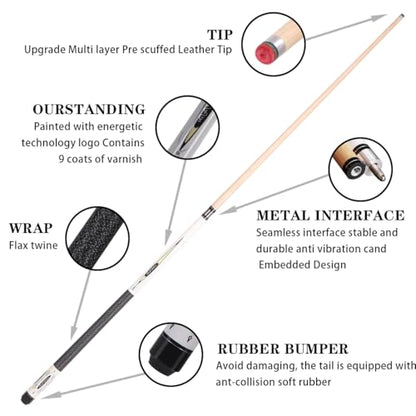 Canadian Maple Pool Cue Sticks (10mm/11.5mm/13mm), 58" 2-Piece Pool Sticks with Low Deflection Shaft,Billiard Sticks for Home, Bar, and Tournament Play - color: 10mm with case