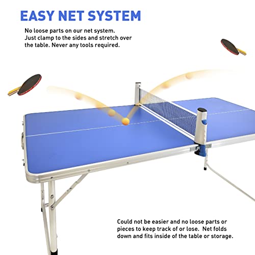 Ping Pong Table Tennis – Small Mini Kids - Space Saving & Easy Storage – Includes (2) Regulation Paddles (3-4) Balls and (1) Net. No Assembly Required Start Playing Immediately