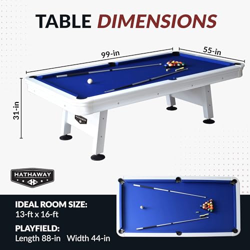 Hathaway Alpine 8-ft Outdoor Pool Table with Aluminum Frame and Waterproof Felt - Includes Accessories, White