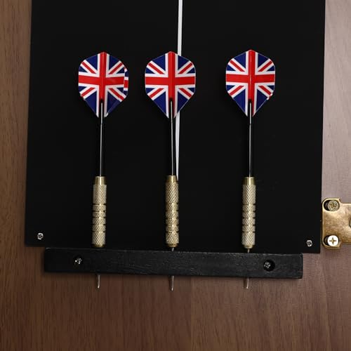 Dartboard Cabinet Set, Brown Wall-Mounted Wooden Dartboard W/Cabinet & Dart Boards Set, Decorative Dart Board Cabinet Set for Home Game Bar Accessories
