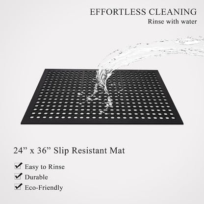 A1 Home Collections New All Purpose Anti Fatigue Versatile Rubber Floor Mat with Drain Holes, Workplace Mat, Restaurant Kitchen Mat, Bar Area Mat, Commercial, Industrial Anti Fatigue Mat 24x36 Inches - size: 36"L x 24"W x 0.6"Th